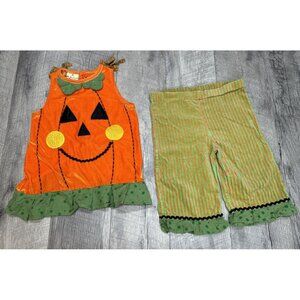 Pumpkin Halloween Outfit Toddler Girls 4T Bell Pants Velour Top Ruffles Boutique